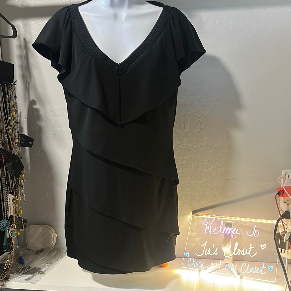No.133 White House Black Market Black Ruffled Tiered Sheath Dress